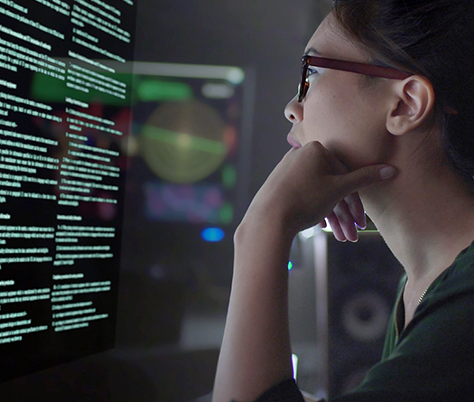 Student viewing data on a large computer to illustrate McGill focus on digital learning