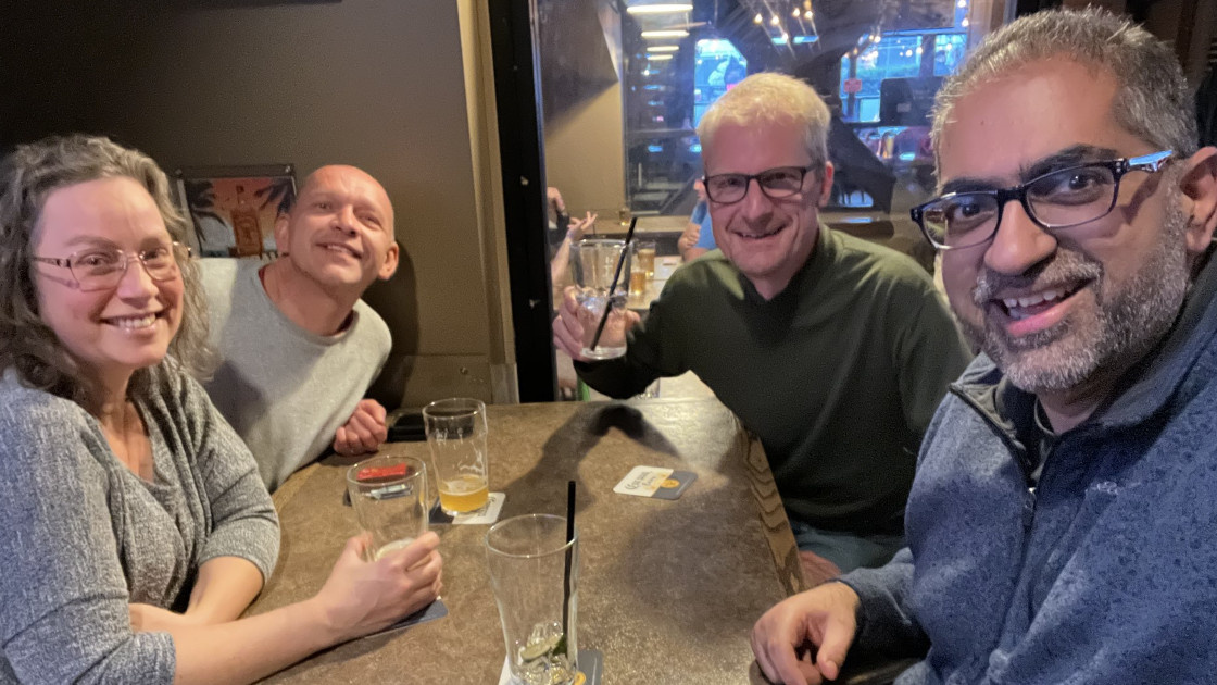 Bobby Umar and three friends at a bar