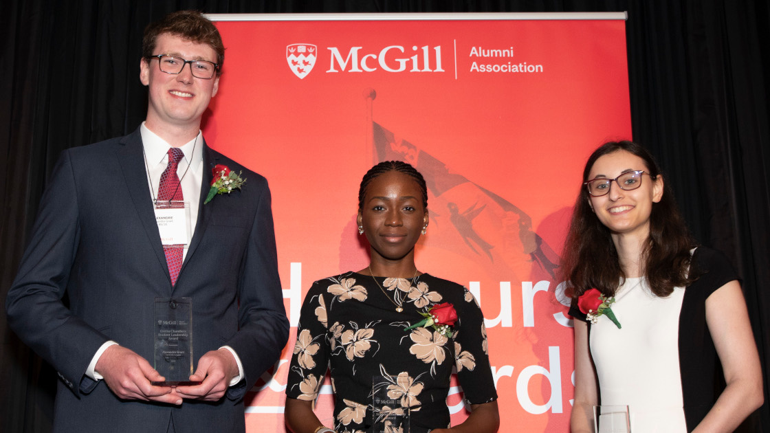 Gretta Chambers Student Leadership Award recipients: Alexandre Grant, Amélia Souffrant and Charlotte Goldberger