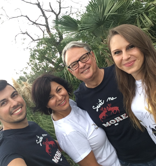 Marko with his wife Ester, daughter Gaja Ana and son Benjamin in their garden in Nova vas, Slovenia (EU), Summer 2018.