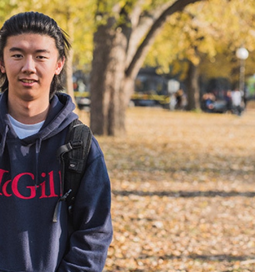 Student wearing a McGill hoodie